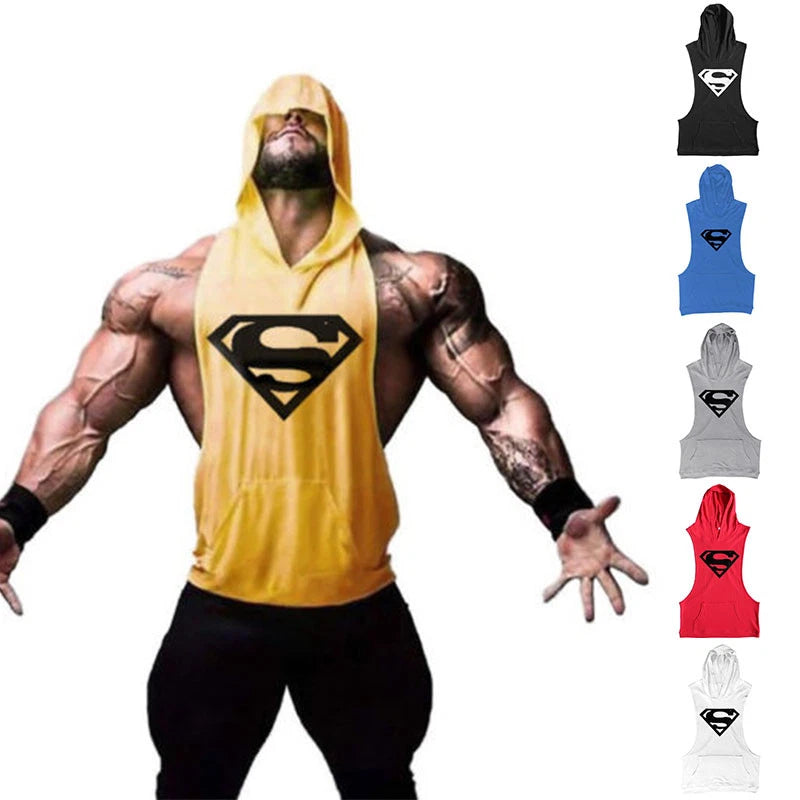 Men's Superman New Fitness Muscle Hoodies Sleeveless Stringer Bodybuilding Tees