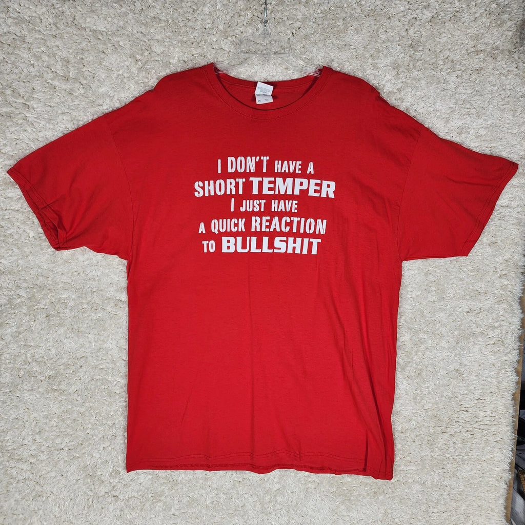 Gildan Funny Novelty T Shirt Mens 2XL Red Short Temper Phrase Tee