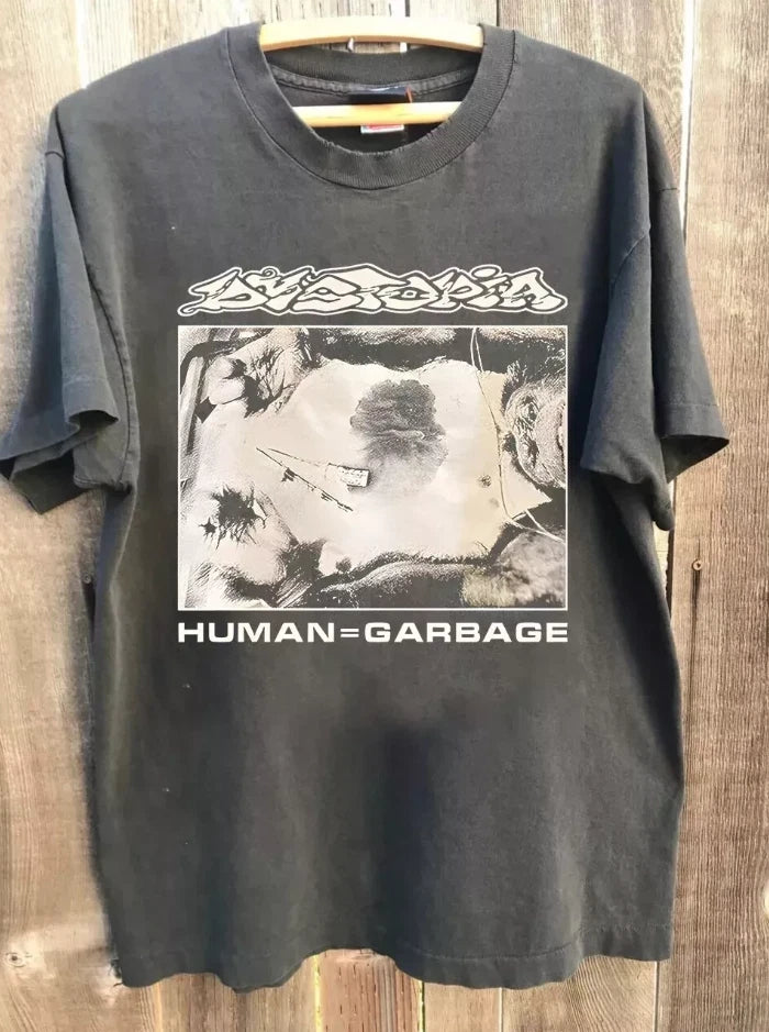 Dystopia Human Garbage Crust Punk Band T Shirt Full Size S-5XL