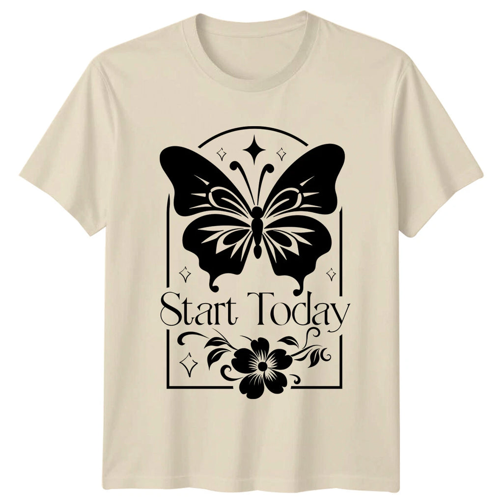 Start Today Butterfly Nature Graphic Boho Style Women's T-Shirt