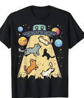 Cat Lover T-Shirt UFO  Alien Gift Gato Present Graphic Tee Funny Space New Small