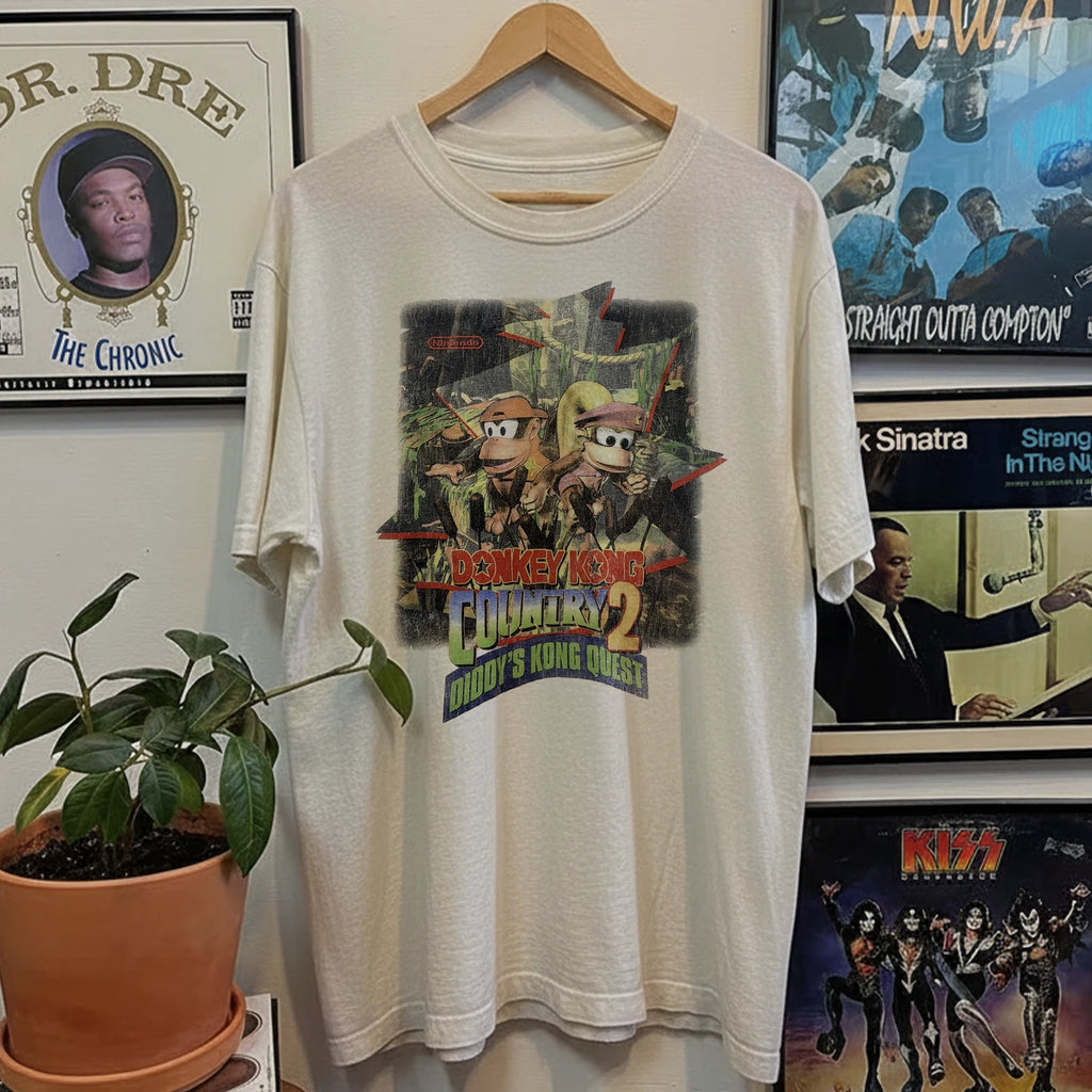 90s Donkey Kong Country 2 Diddys Kong Quest Washed T-Shirt White L