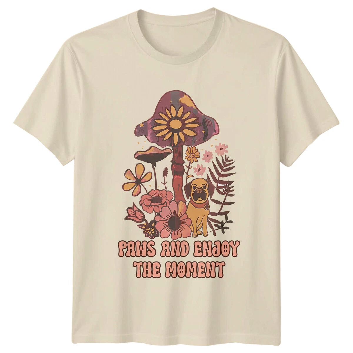 Paws And Enjoy The Moment T-Shirt, Boho Dog, Retro Floral Design
