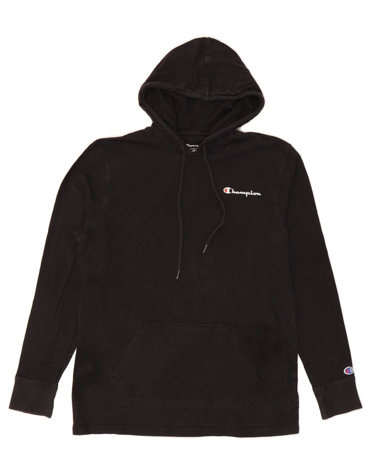 CHAMPION Mens Hooded Top Long Sleeve Medium Black Cotton DG02