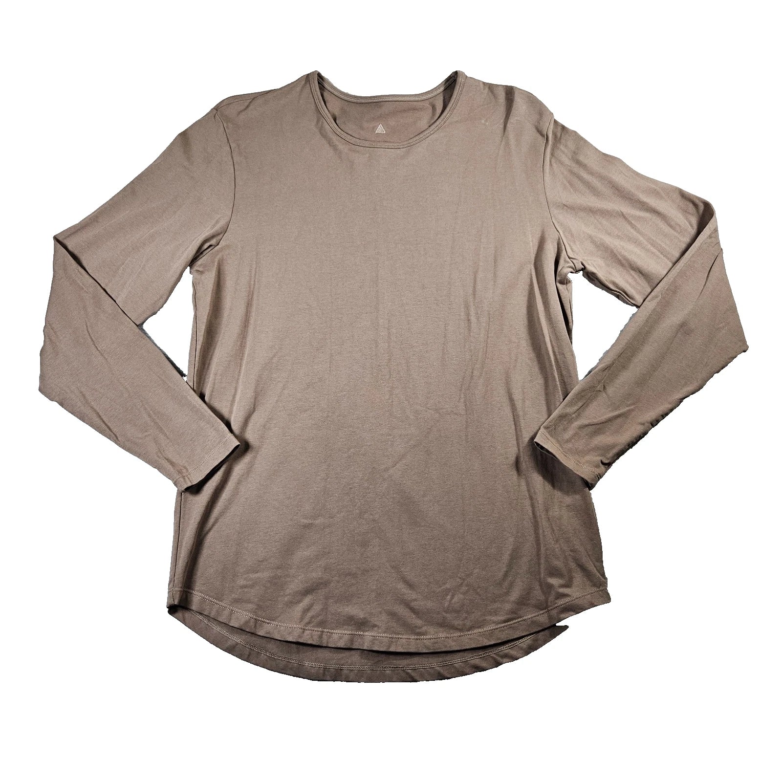 Vitality Mens Curved Hem Long Sleeve Shirt Athleisure Stretchy Taupe Brown Sz M