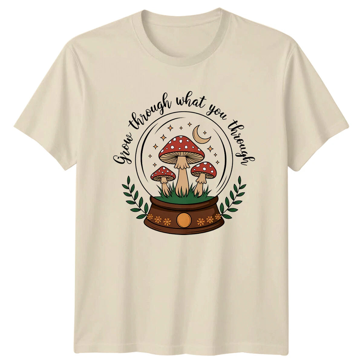 Grow Through What You Through Mushroom Celestial Boho T-Shirt
