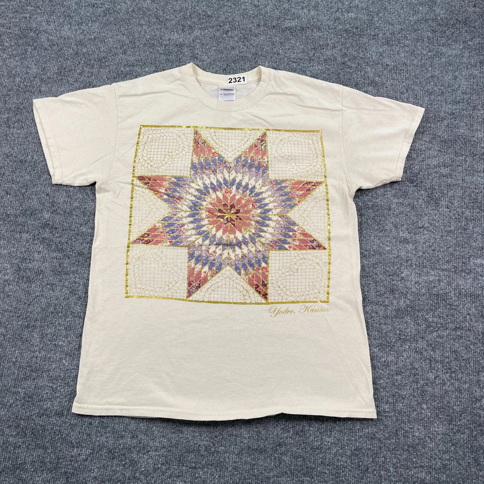 Vintage Y2K Yoder Kansas Quilt Star Pattern Shirt Medium 20x26 Crossroads Design