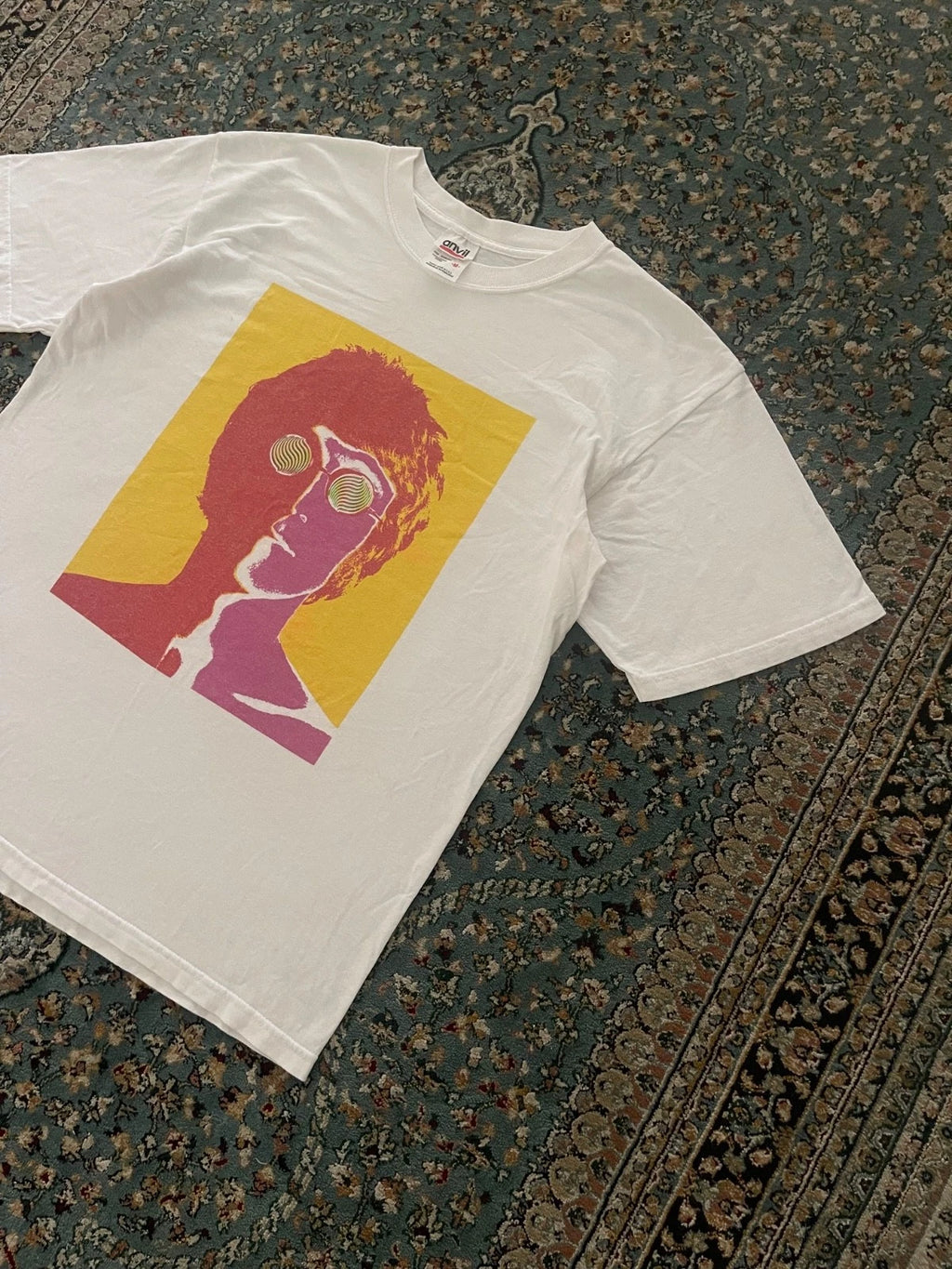 Vintage 90s Pop Art John Lennon Anvil Tag White T Shirt Size M