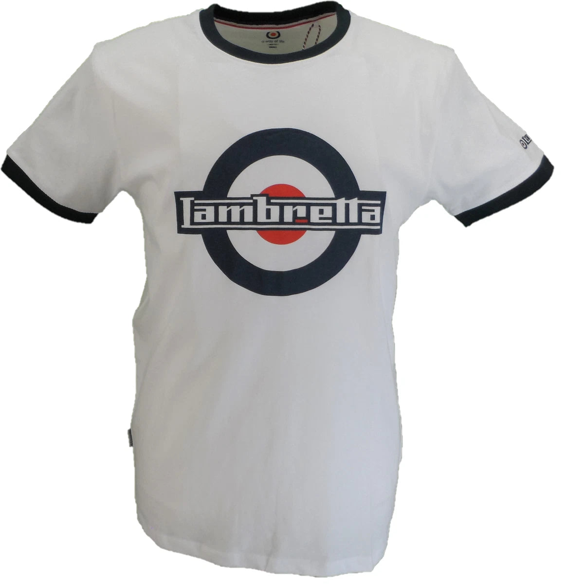 Lambretta Mens White Target Logo Ringer T-Shirt