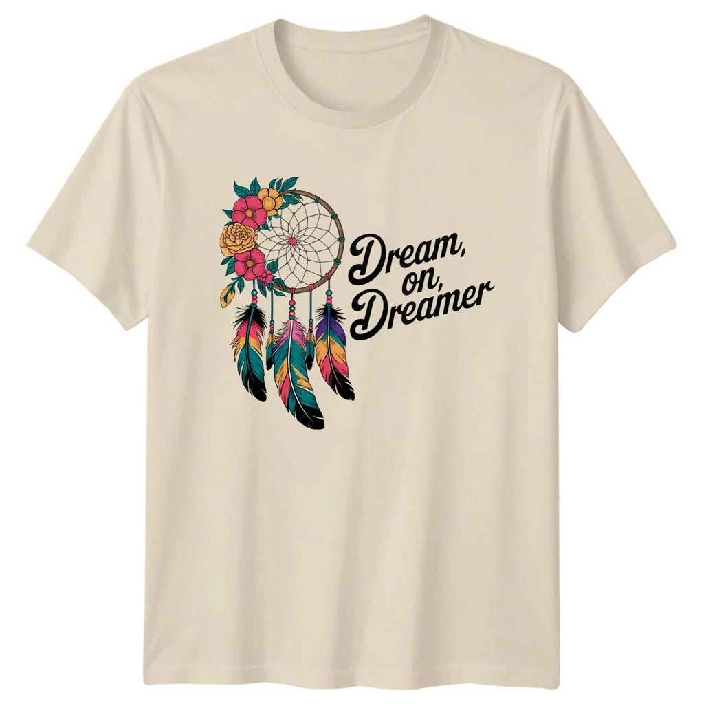 Dream On Dreamer Hippie Dreamcatcher Boho Floral T-Shirt Nature Mens Womens