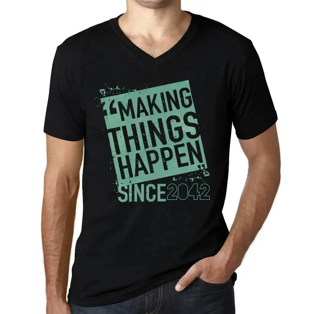 Men's Graphic T-Shirt V Neck Making Things Happen Since 2042 Eco-Friendly