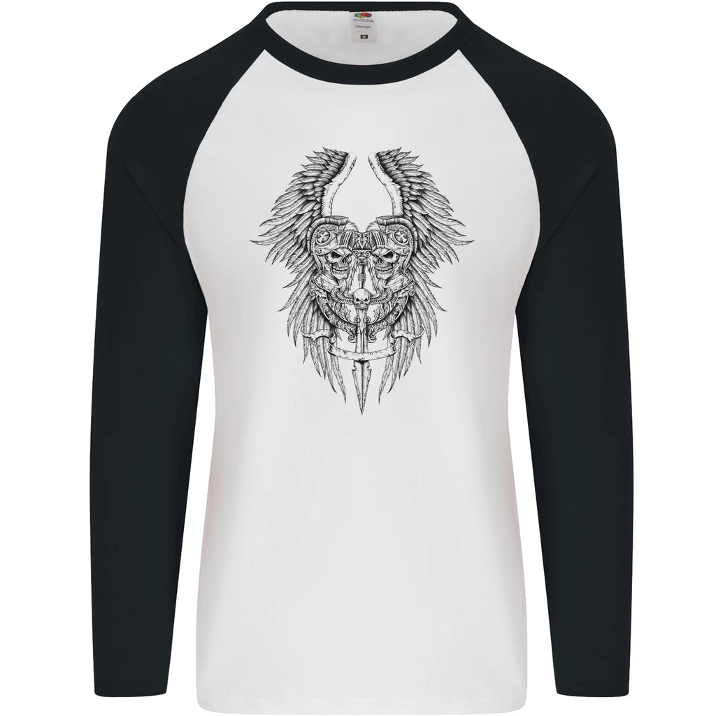 Two Roman Skulls Mens L/S Baseball T-Shirt