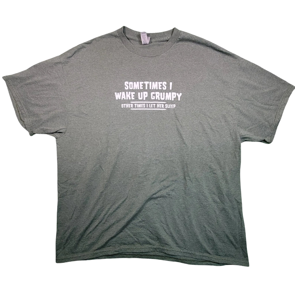 Funny Grumpy Wake Up T-Shirt Men’s 2XL Gildan Green Graphic Tee Cotton Blend