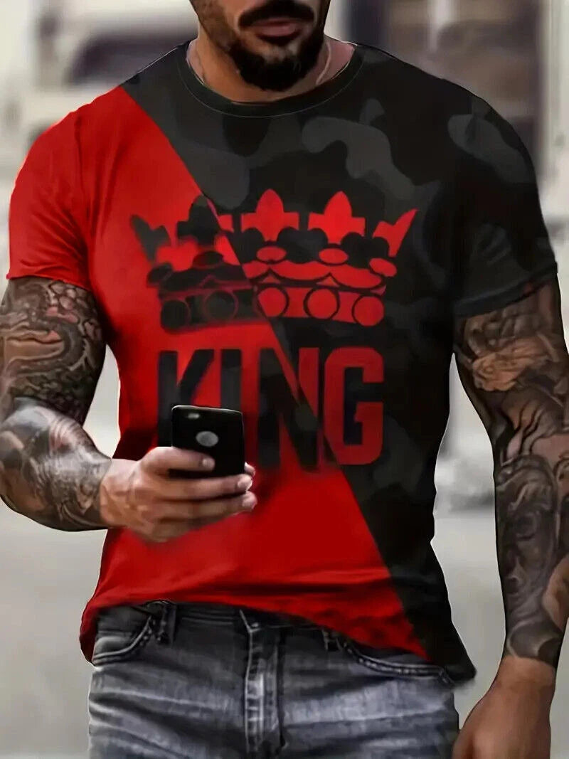 T Shirt Red Poker King Crown Black Graphic Print Fashion Novelty T-Shirt Men Tee