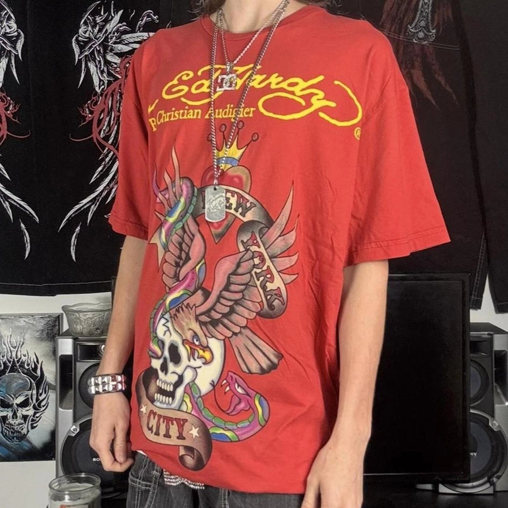 Ed Hardy Christian Audigier Y2K Gothic Skull Graphic T Shirt