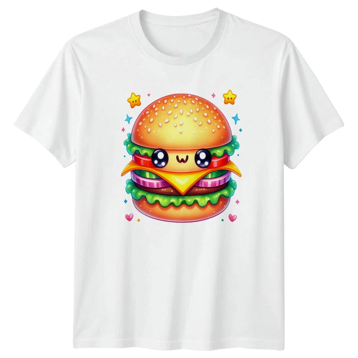 Kawaii Cute Burger T-Shirt Food Lover Fast Food Birthday Gift For Him And Her
