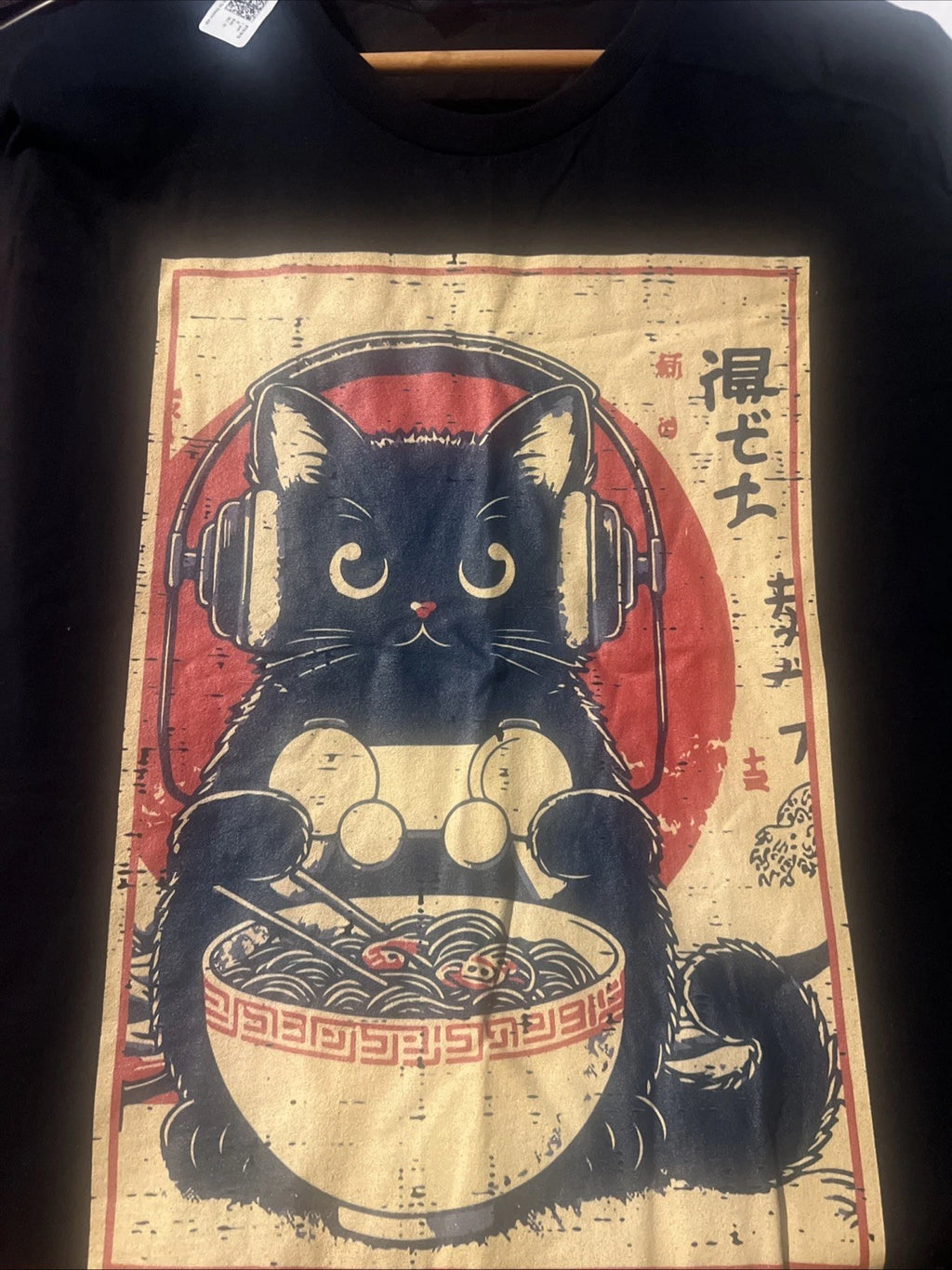 Funny Gamer Cat Ramen Graphic Tee Japanese Kawaii Anime Cat T-Shirt 2XL NWT