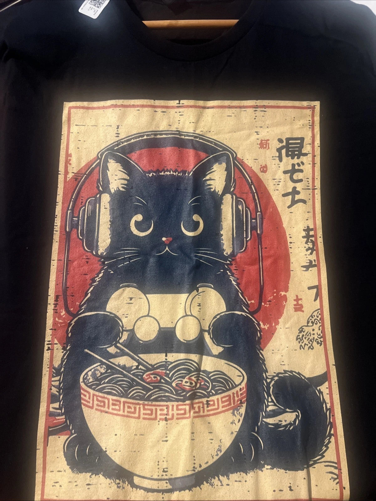 Funny Gamer Cat Ramen Graphic Tee Japanese Kawaii Anime Cat T-Shirt 2XL NWT