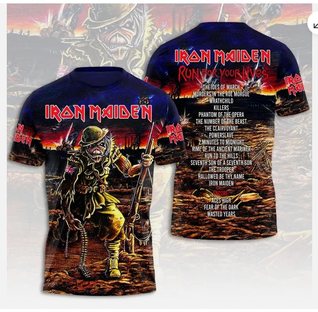 Iron 1Maiden 3D Apparel 2026 Tour Run For Your Lives Shirt Unisex S-3XL