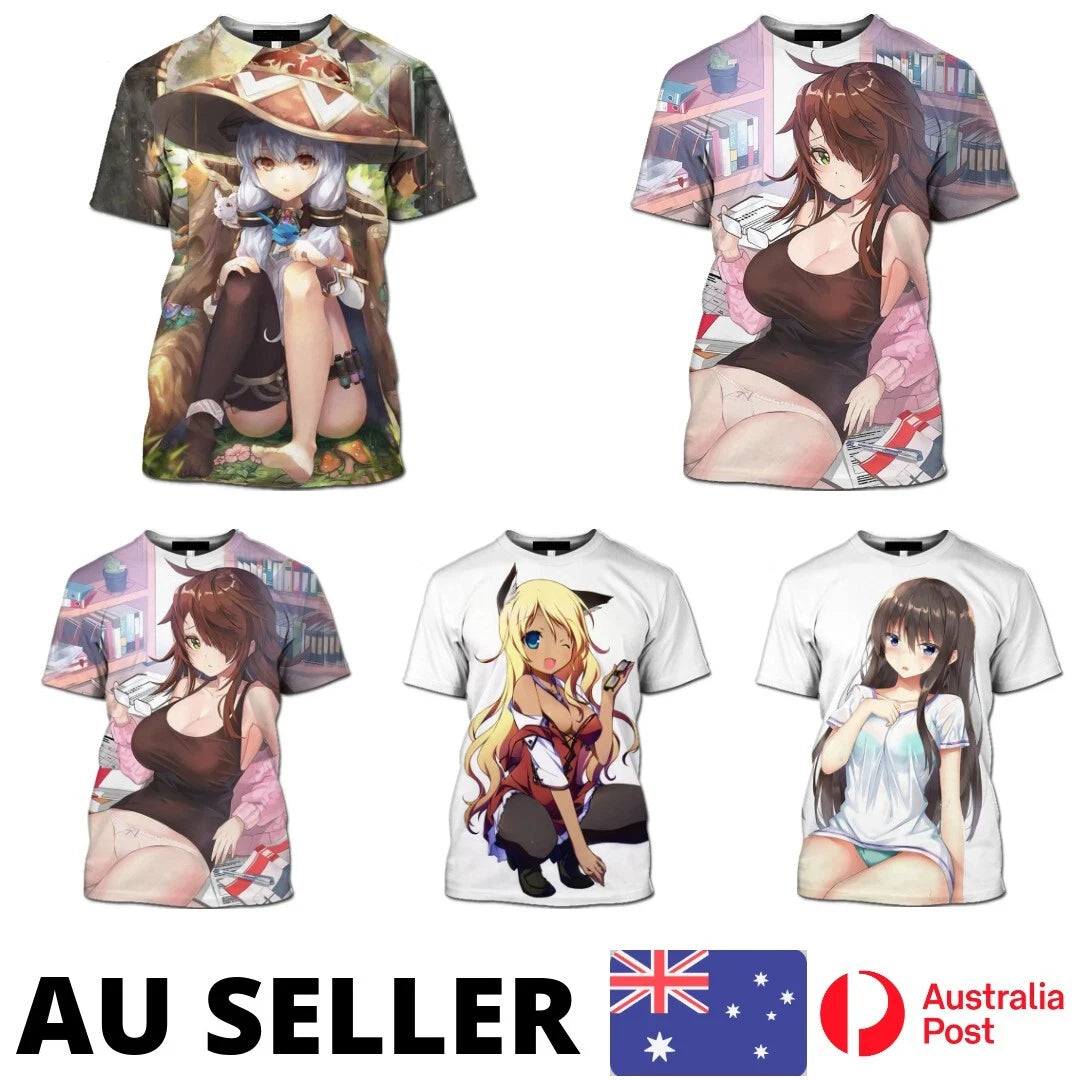 Anime Girl Shirt Kawaii Harajuku Sexy Cosplay Summer 3D Printed - AU Stock