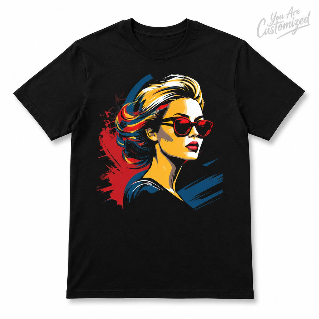 Pop Art Woman Sunglasses T-Shirt Black or White Unisex Fashion Graphic Tee