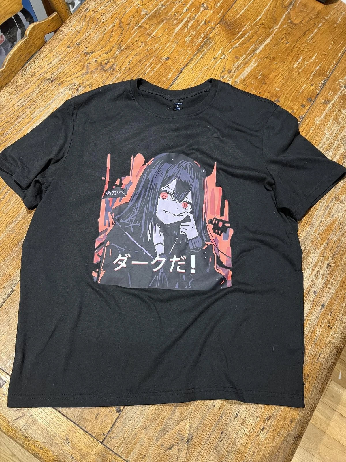 ROMWE Black Graphic Anime Print T-Shirt Size L
