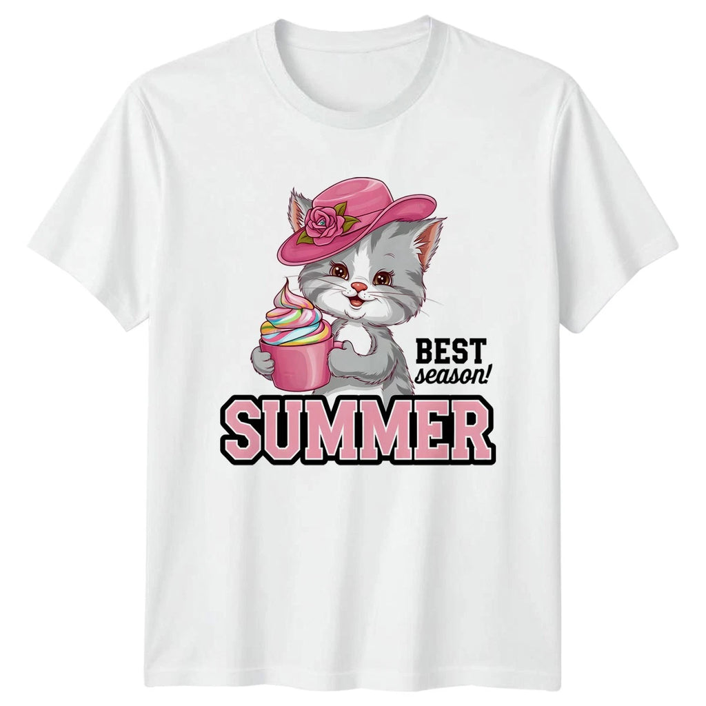 Best Season Summer Womens T-Shirt Cute Cats Kawaii Summer Gift For Her