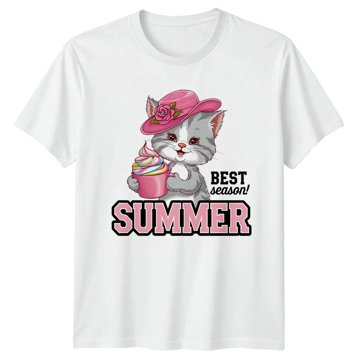 Best Season Summer Womens T-Shirt Cute Cats Kawaii Summer Gift For Her