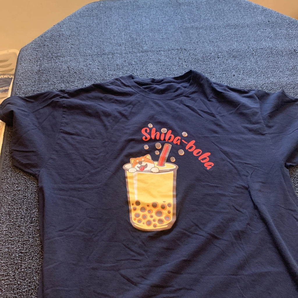 Shiba Inu Boba Bubble Milk Tea Kawaii Japanese Dog Blue Unisex T-shirt L 21” P2P