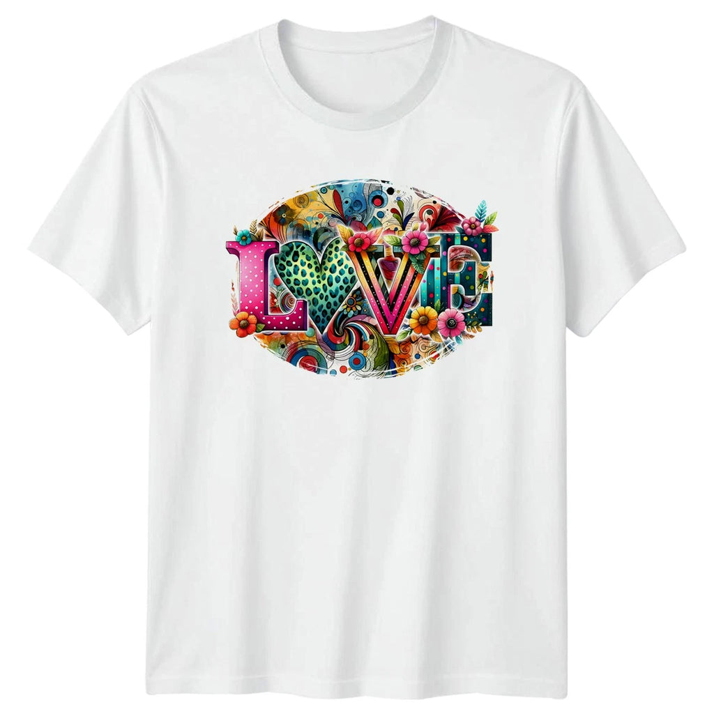 LOVE Womens T-Shirt Retro Floral Boho Love Birthday Gift For Her