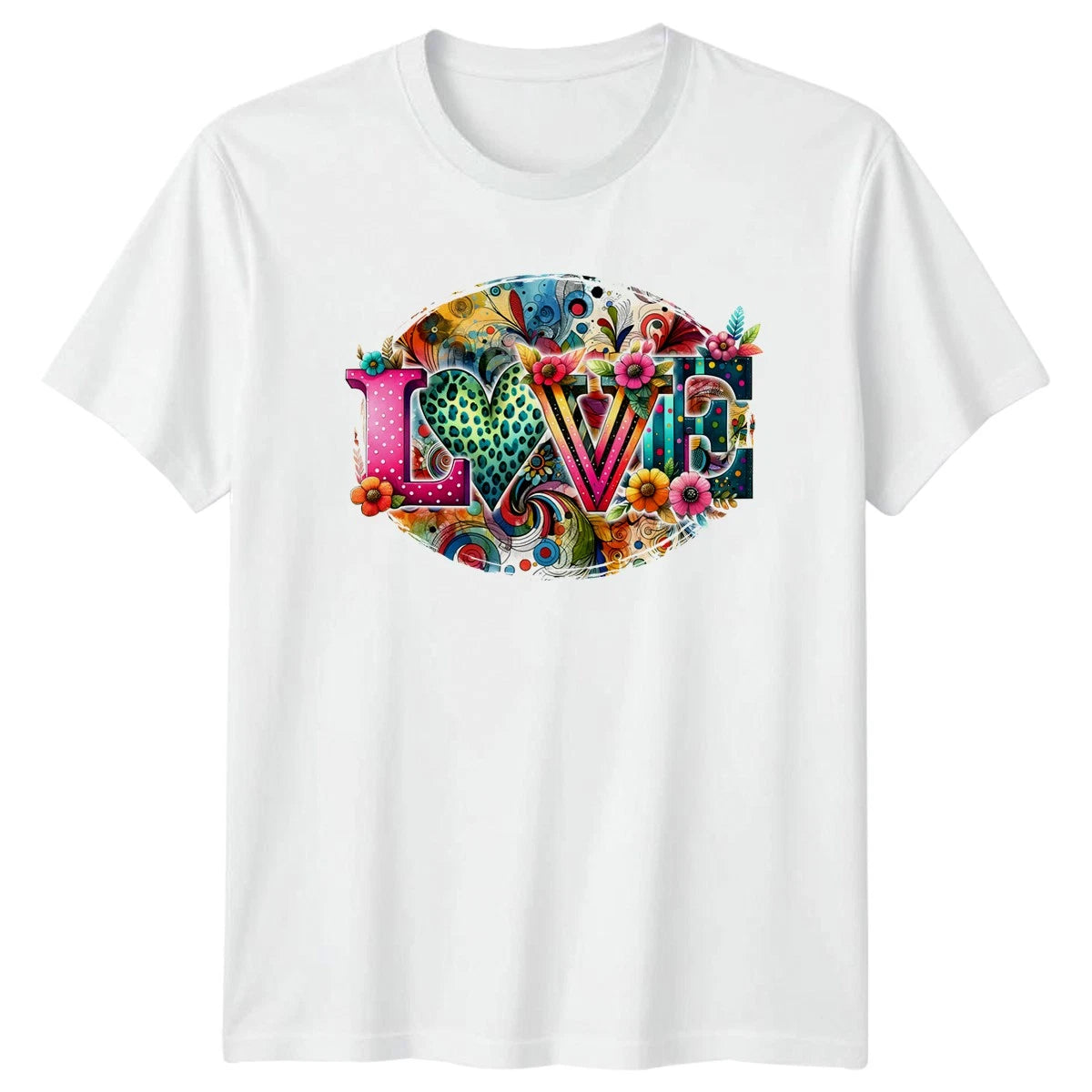 LOVE Womens T-Shirt Retro Floral Boho Love Birthday Gift For Her