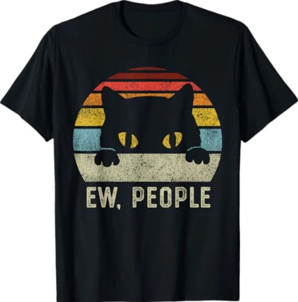 Ew People Retro Cat Funny Vintage Anti Social Introvert T-Shirt