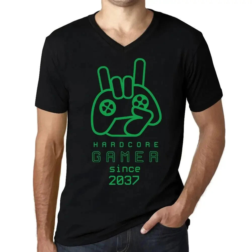 Men's Graphic T-Shirt V Neck Hardcore Joystick Gamer Since 2037 Eco-Friendly