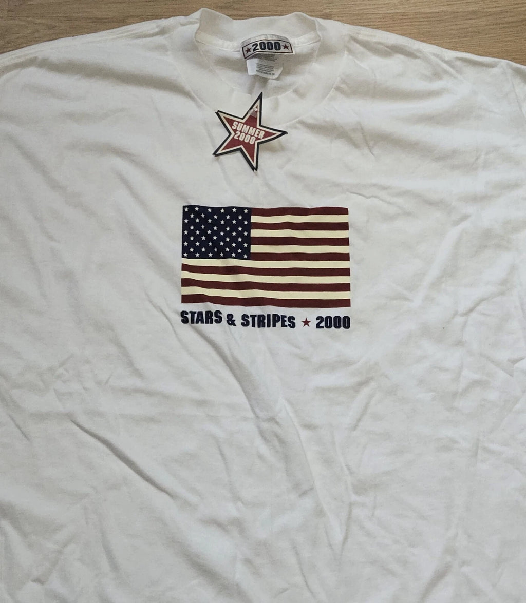 NWT VTG Y2K MILLENNIUM 2000 STARS & STRIPES US FLAG WHITE T-SHIRT ADULT SIZE XL