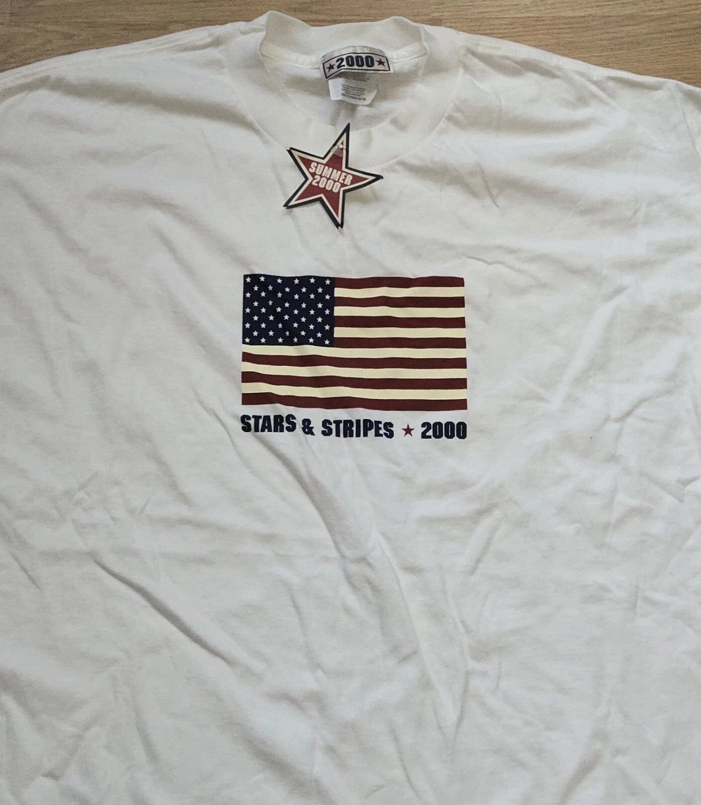 NWT VTG Y2K MILLENNIUM 2000 STARS & STRIPES US FLAG WHITE T-SHIRT ADULT SIZE XL