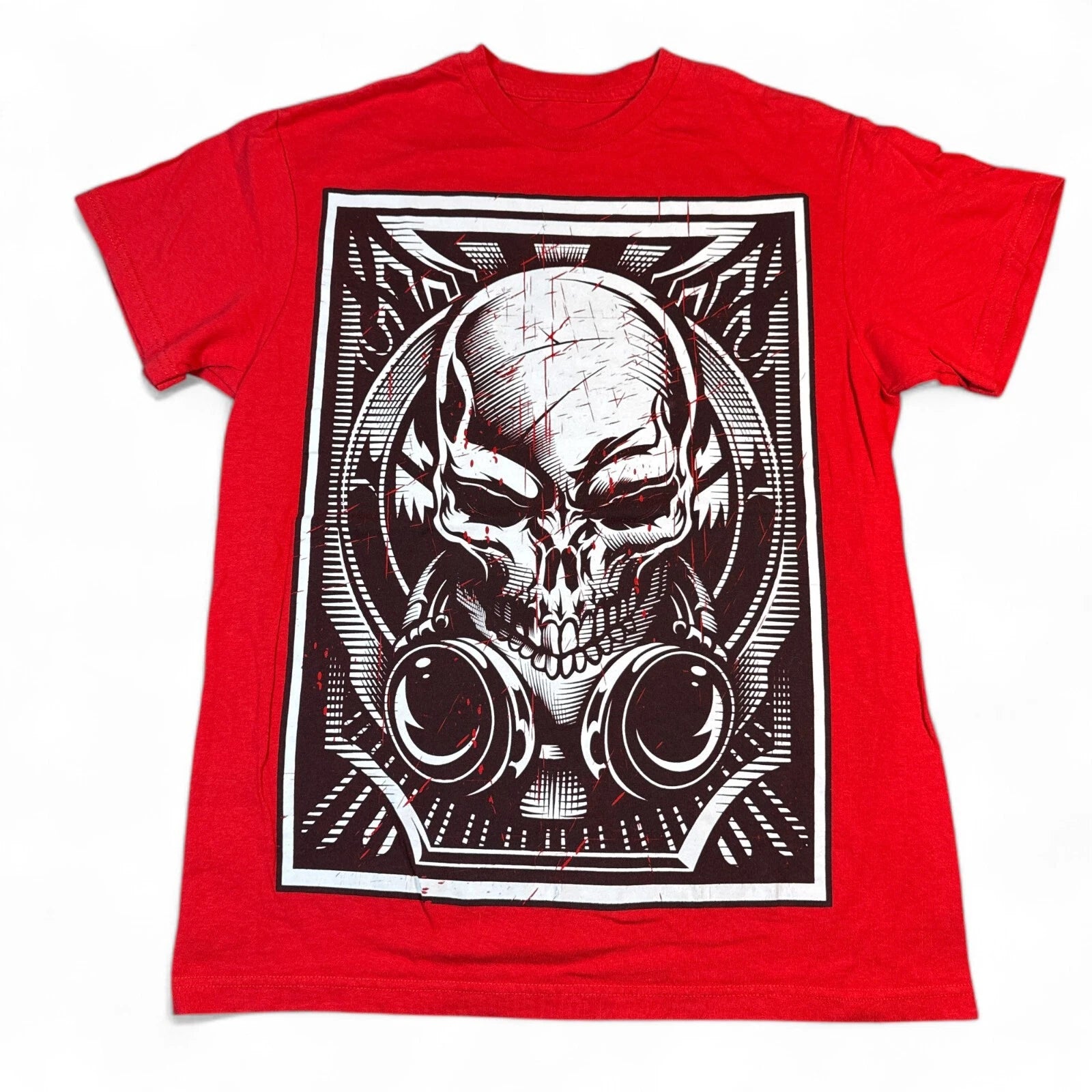 Vintage Y2K Skull T Shirt Adult Size Small Red Cyberpunk Grunge Graphic Tee