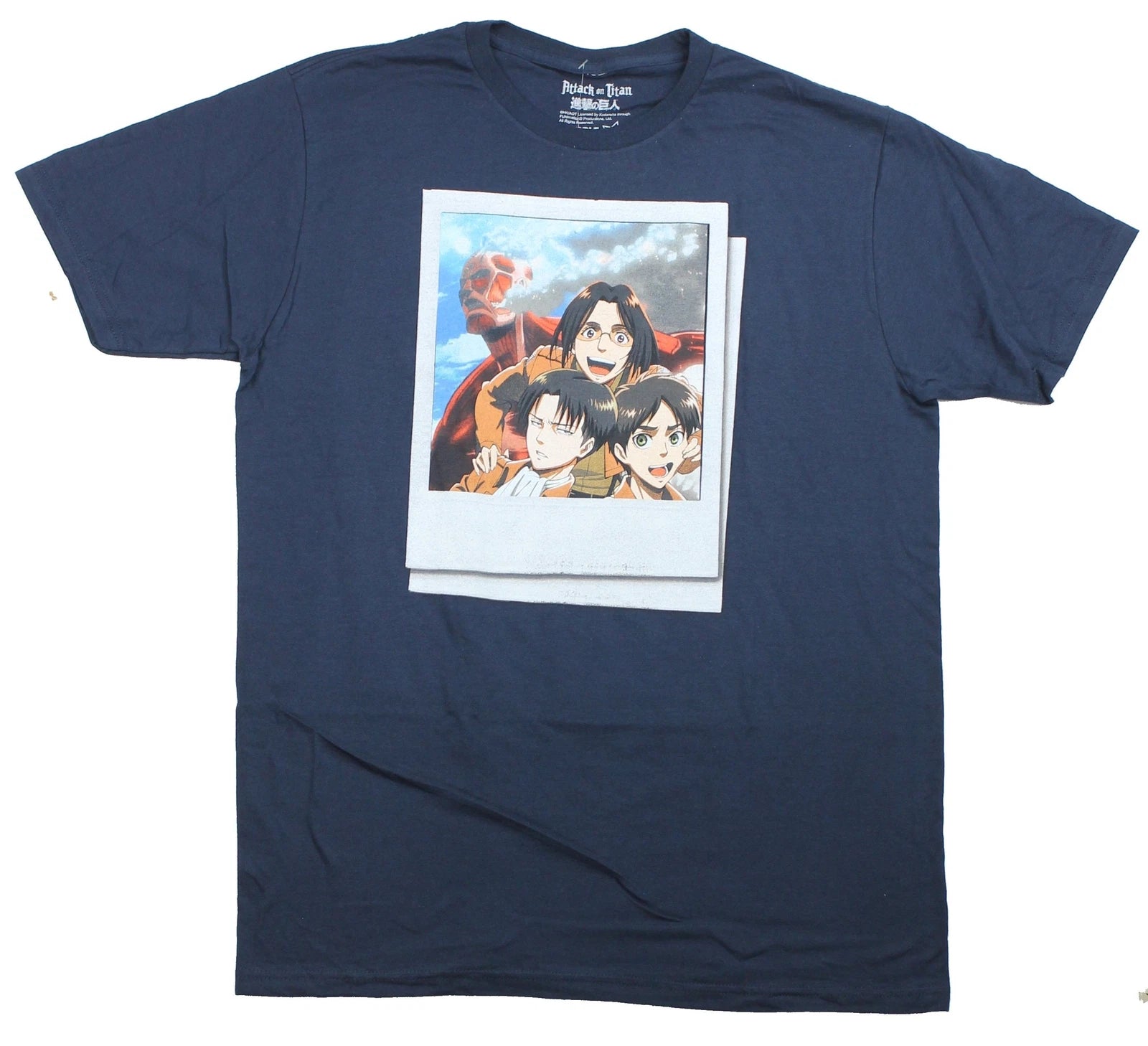 Attack On Titan Adult New T-Shirt - Poloraoid Main Cast Pic With Titan