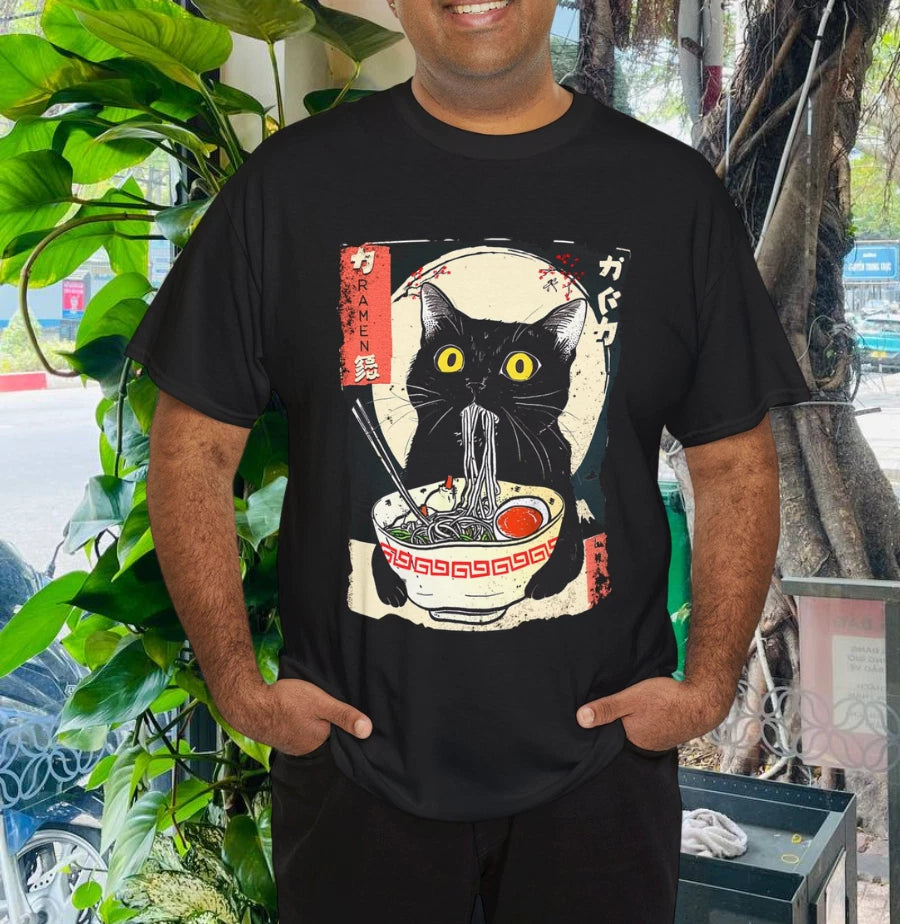 Kawaii Cat Eating Ramen Noodles Funny Anime Gift Girls Teens T-Shirt