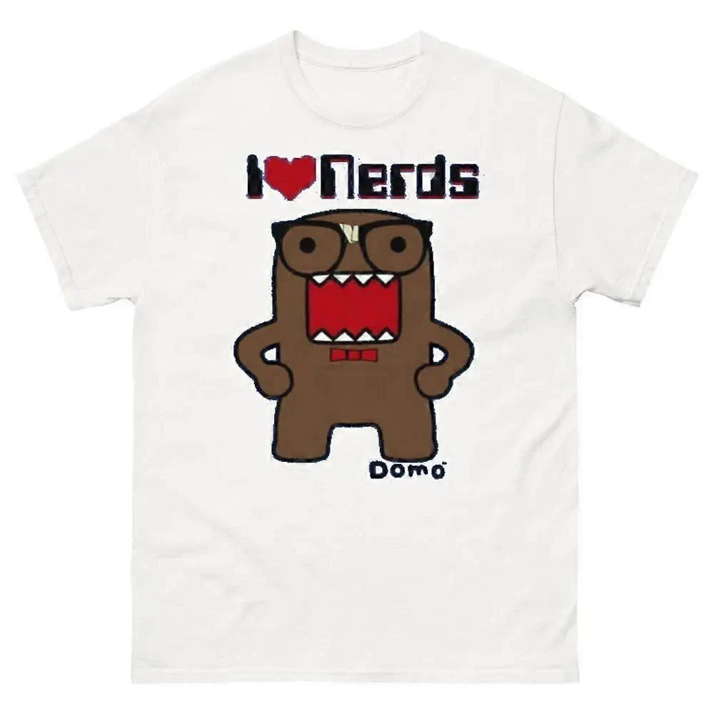 Domo Kun I Heart Nerds Graphic Shirt Y2K Kawaii Cartoon Streetwear Cotton S-3XL