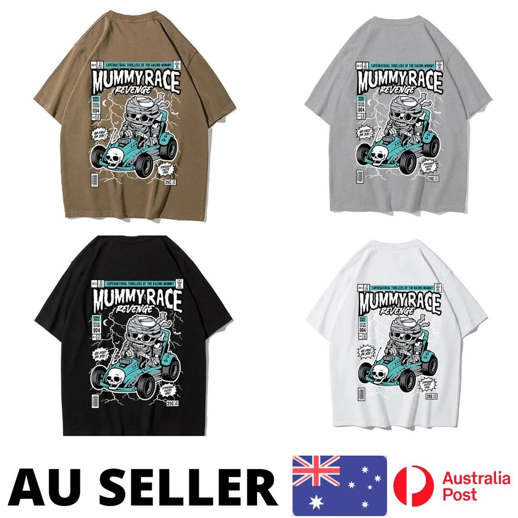 Mummyrace Driving A Go Kart Man Tee Clothing Graphic Kawaii Harajuku - AU Stock