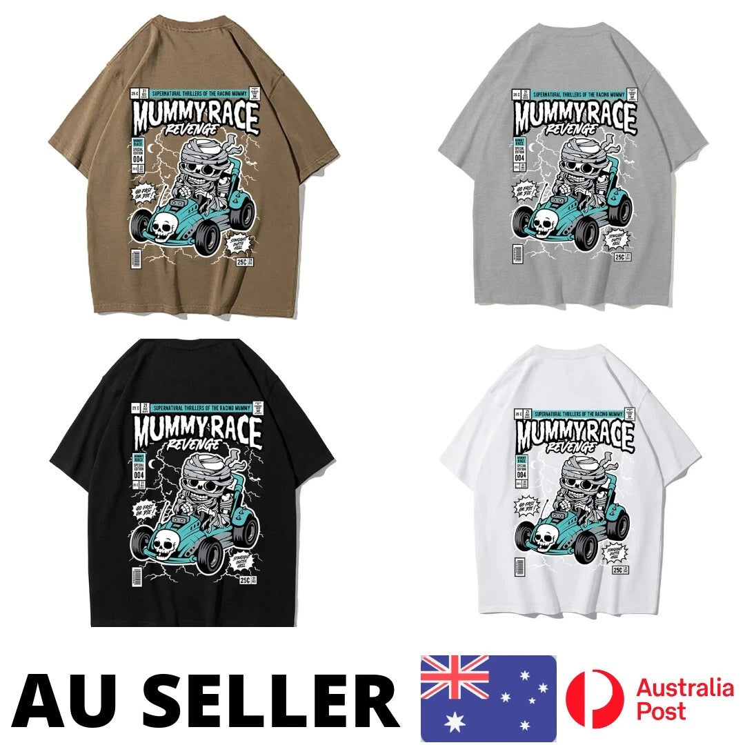 Mummyrace Driving A Go Kart Man Tee Clothing Graphic Kawaii Harajuku - AU Stock