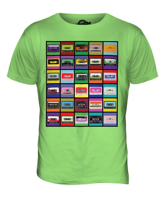 POP ART CASSETTE TAPES MENS FASHION PRINT T-SHIRT TOP VINTAGE MUSIC 70S 80S 90S