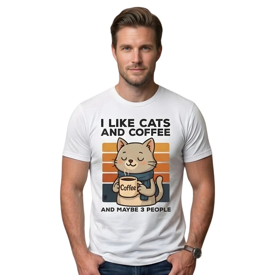 Men's Funny Cat and Coffee T-Shirt Sarcastic Introvert Slogan Tee Retro Graphic