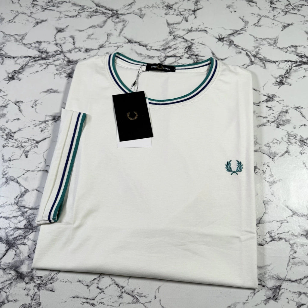 FRED PERRY Mens White Twin Tipped T Shirt SIZE 2XL XXL M1588V 94A BNWT