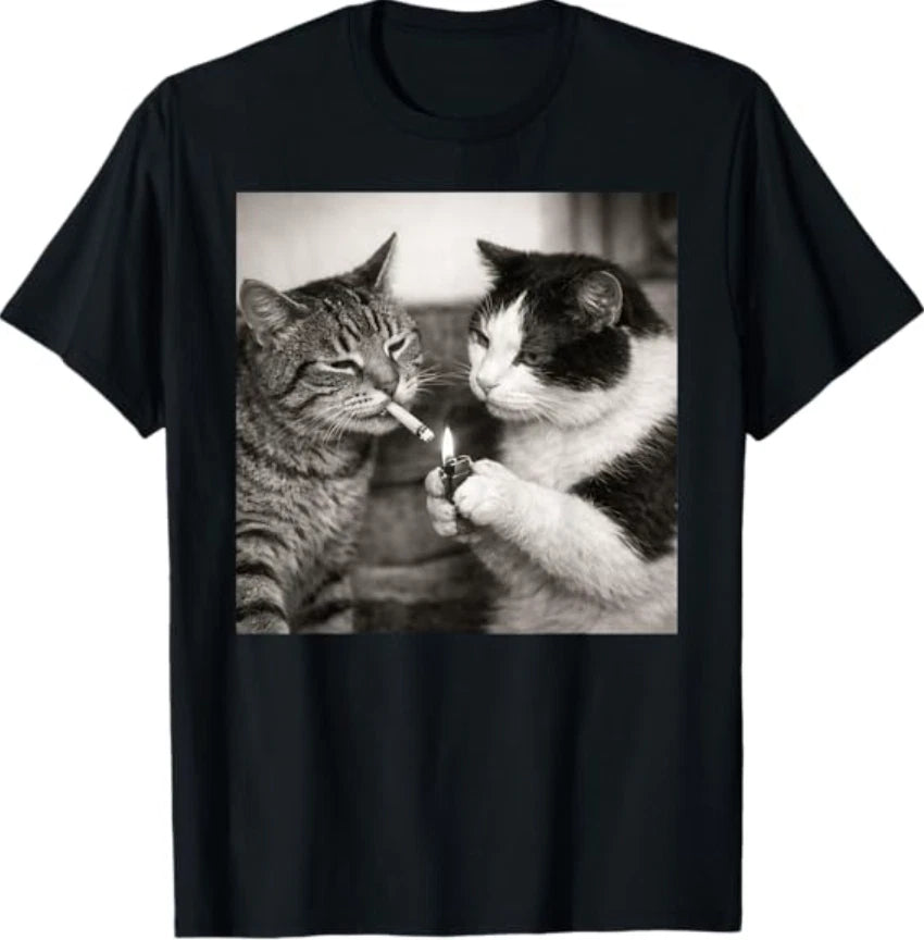 Funny Smoking Cats Meme Humor Art T-Shirt