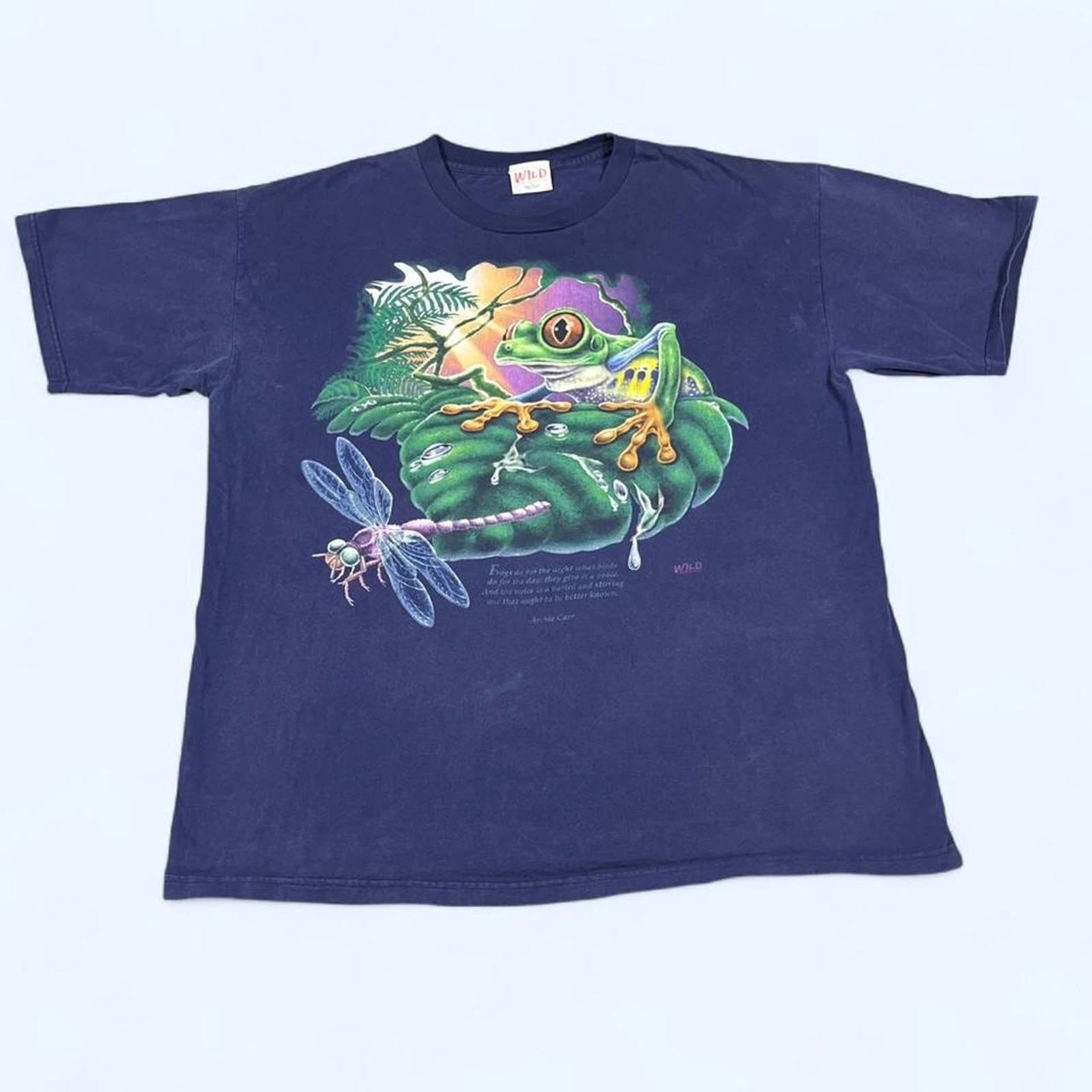 Vintage 90s Frog Graphic Nature T-Shirt Blue Outdoor Tee Mens Size XL USA