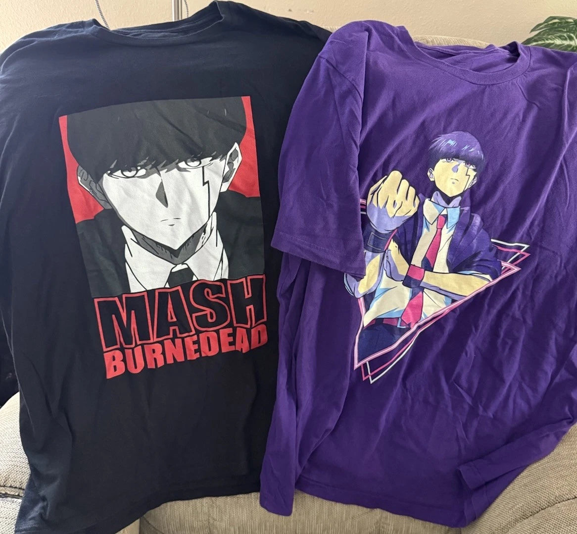 Mash Burnedead Set of 2 T-shirts Japanese Anime Black Purple Men’s Cotton Large