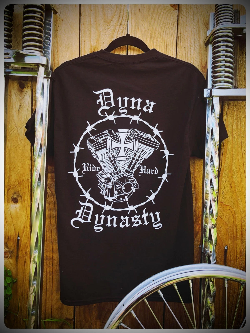 DYNA DYNASTY Evo engine black shirt Harley fairing shocks FXR frame wheel mags