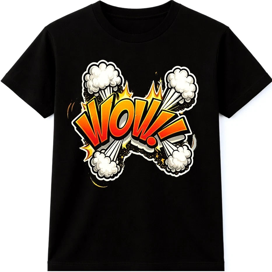 WOW Comic Graphic T Shirt Pop Art Explosion Cartoon Style Tee