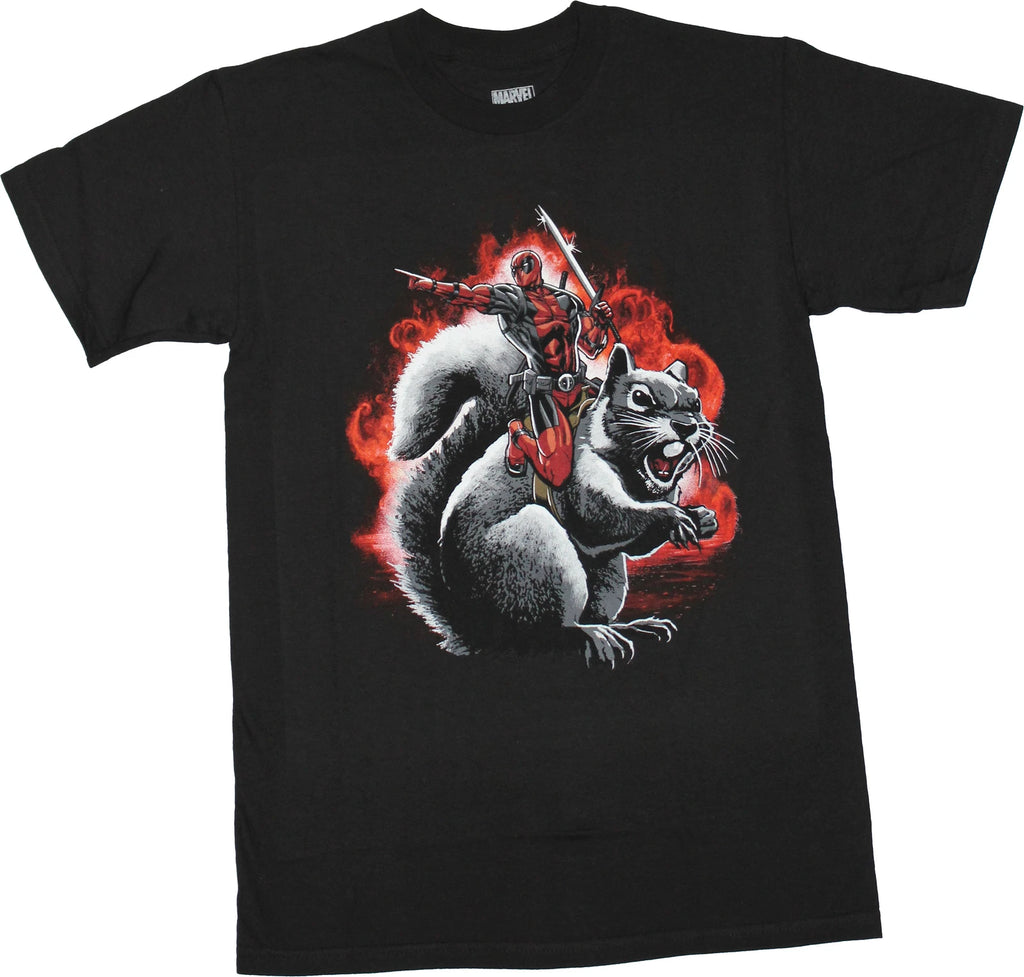 Deadpool New Adult T-Shirt - Pointing While Riding Squirrel